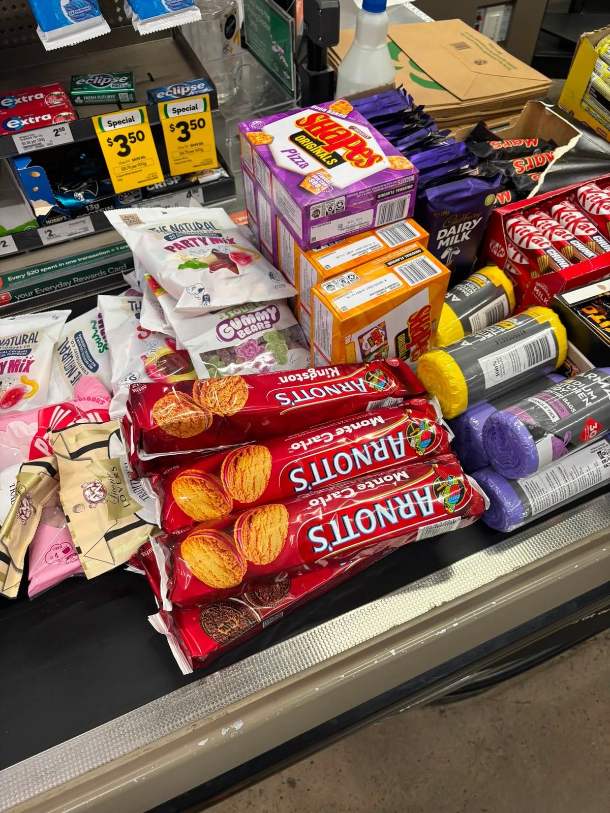 Lollies, chocolates and snack boxes on display at Giru Convenience