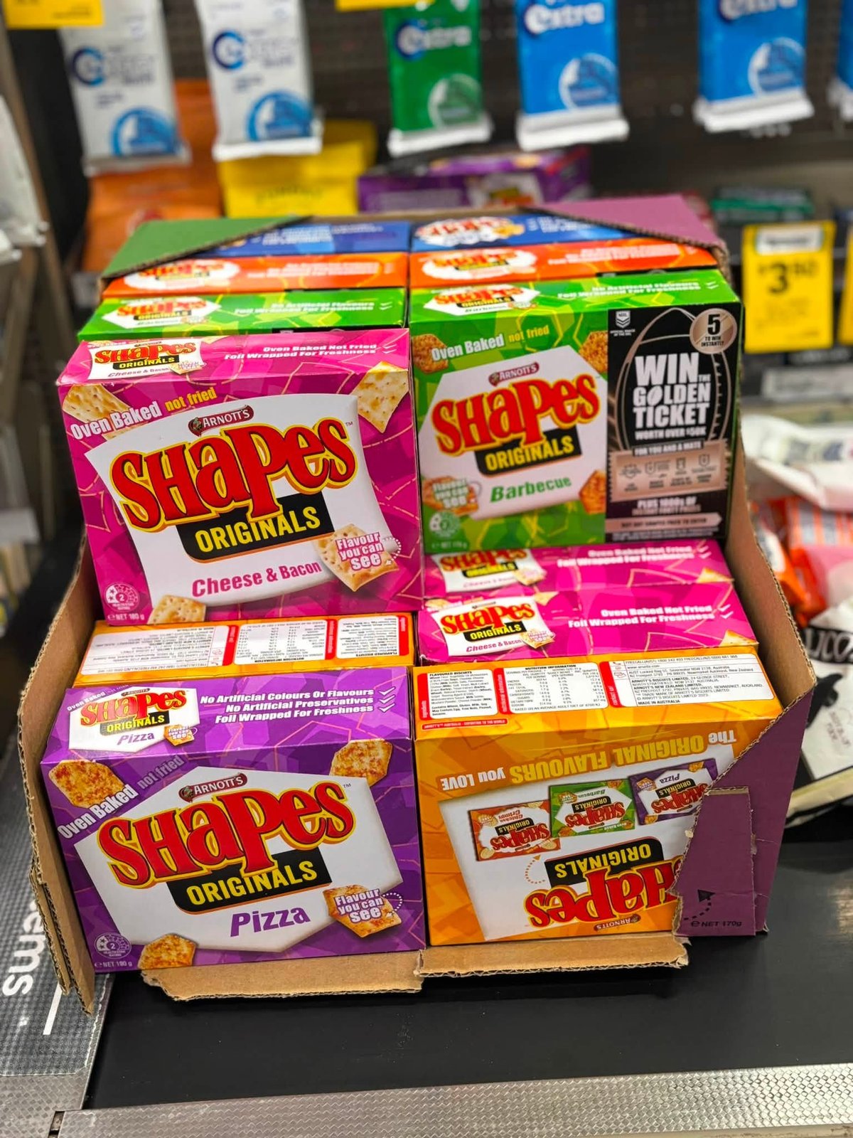 Arnott's Shapes and savoury biscuits on the shelves at Giru Convenience